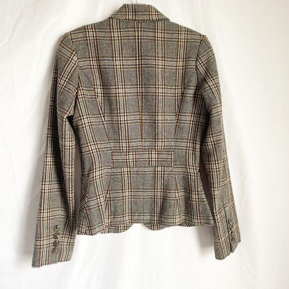 Dynamite Plaid Brown Tan Blazer W/Pockets 5 Tall - Picture 7 of 8